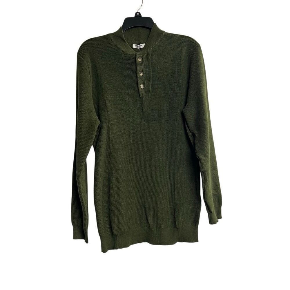 COOFANDY Men’s Henley Style Sweater OliveArmy Green Large Long Sleeve Button NEW